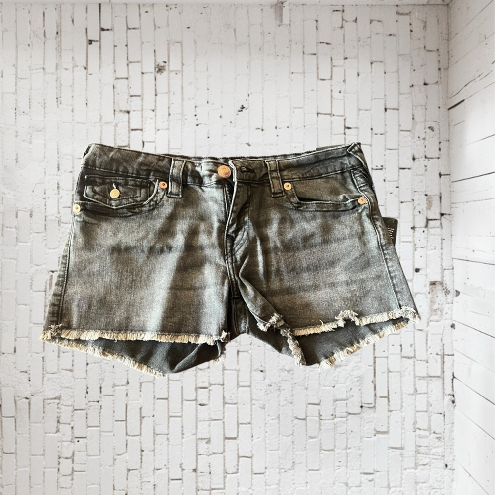 True Religion Joey Low Rise Cut Off Shorts in Gray